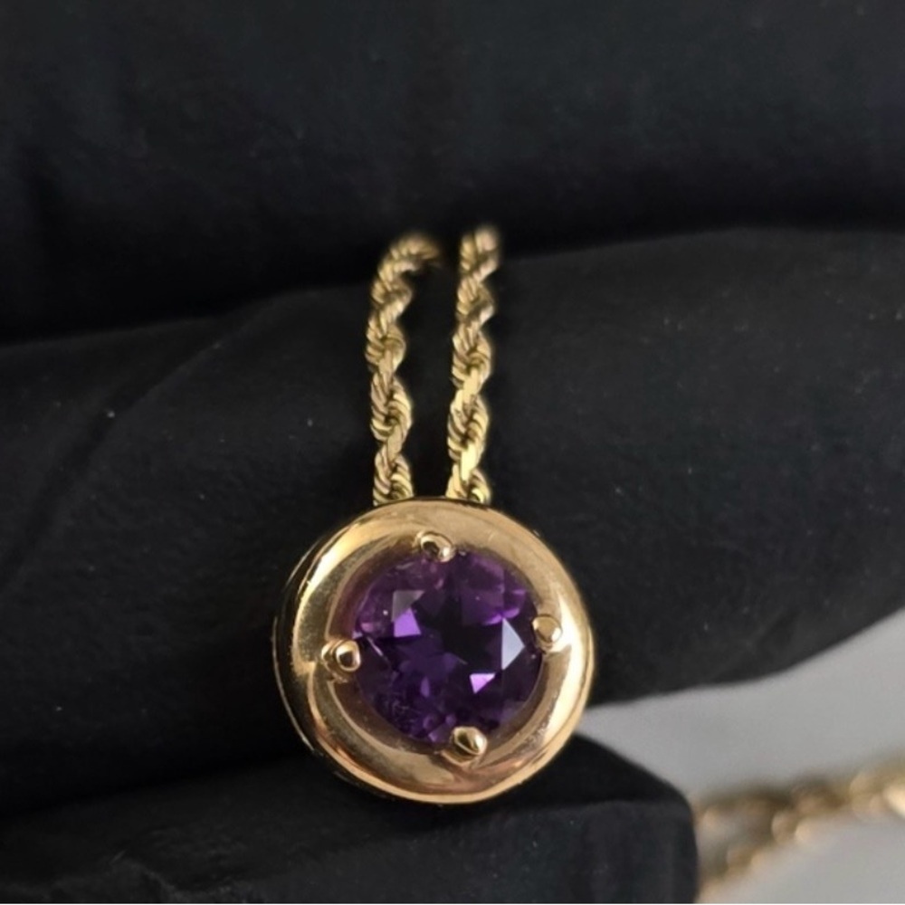 14K Gold Necklace with Purple Amethyst Gemstone